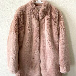 Women Soft Pink Faux Fur Winter Coat Evening Party Jacket